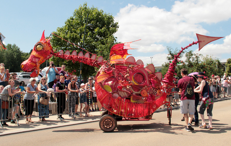 Dragon puppet on wheeled chassis made for Telford Carnival 2018
